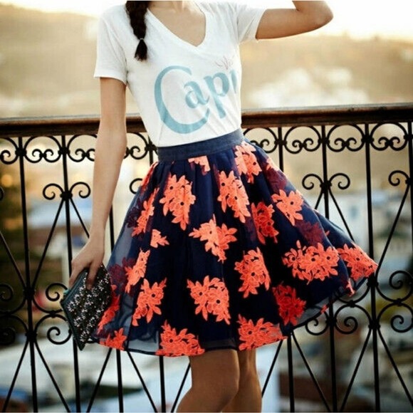 Maeve Dresses & Skirts - NWT Maeve Anthropologie Pome Blossom Skirt Tulle Navy Orange Size 4 H14086